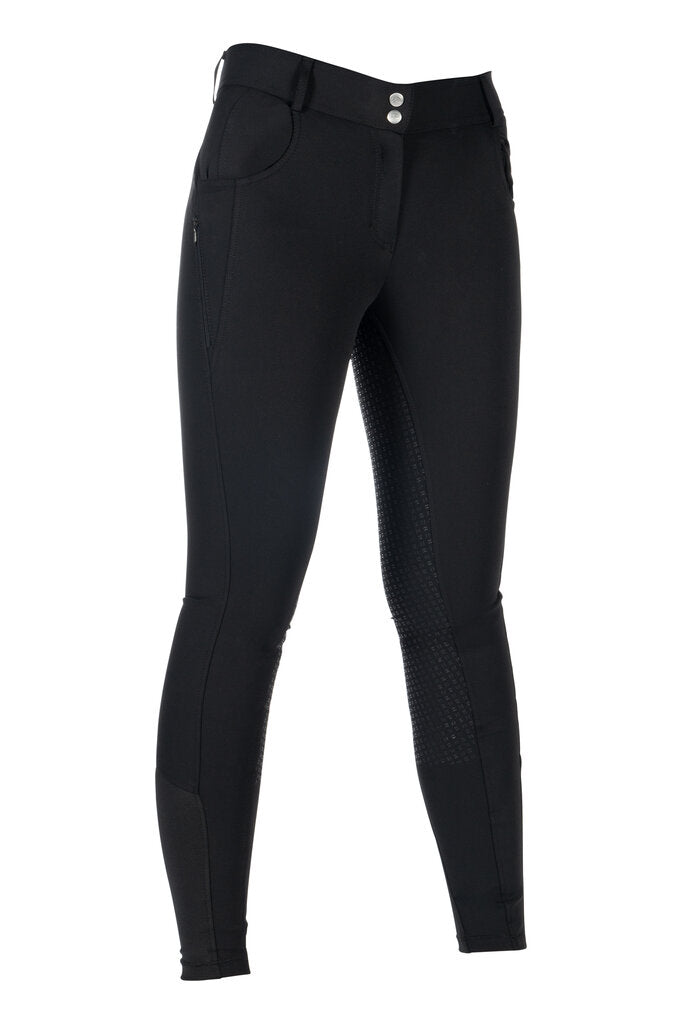 HKM Ari Mid Rise- Sil. Full Seat Ladies Riding Breeches - Breeches.com