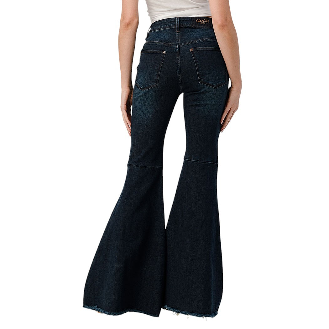 Grace in LA Ladies Flaire Frayed Hem Jean