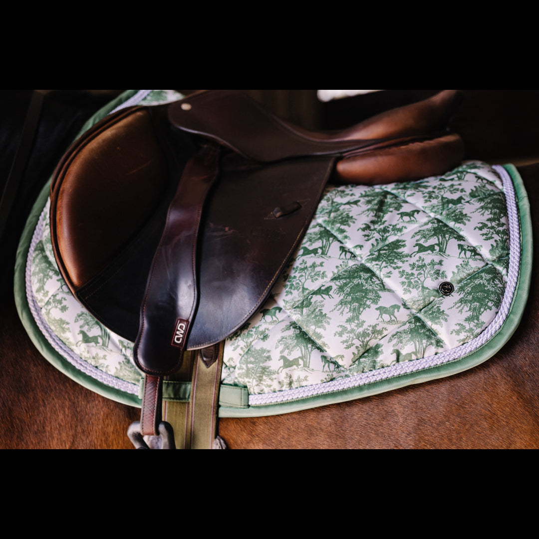 Dapplebay Equestrian Toile Jump Saddle Pad-Green/White