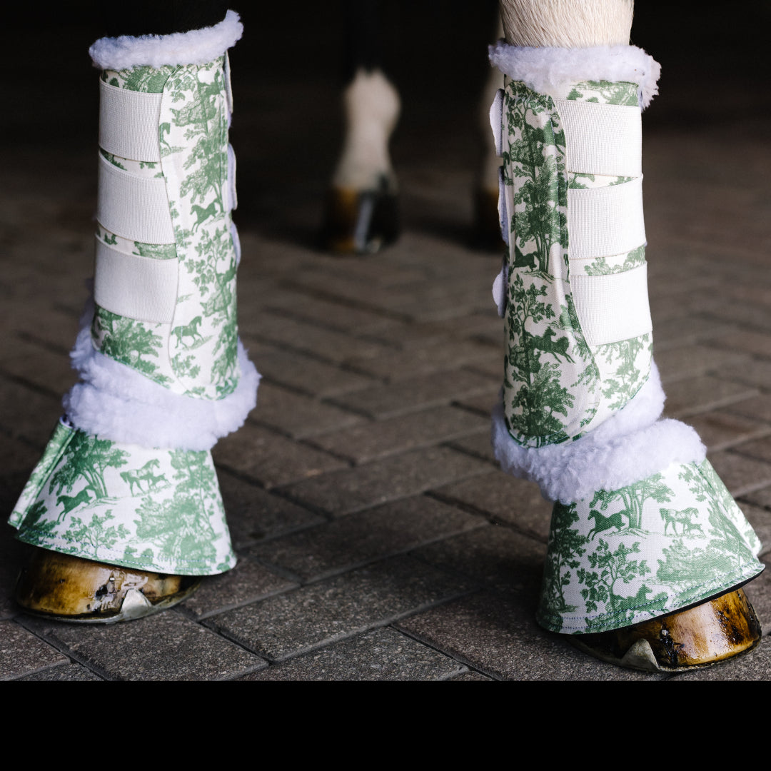 Dapplebay Equestrian Toile Brush Boots-Green/White