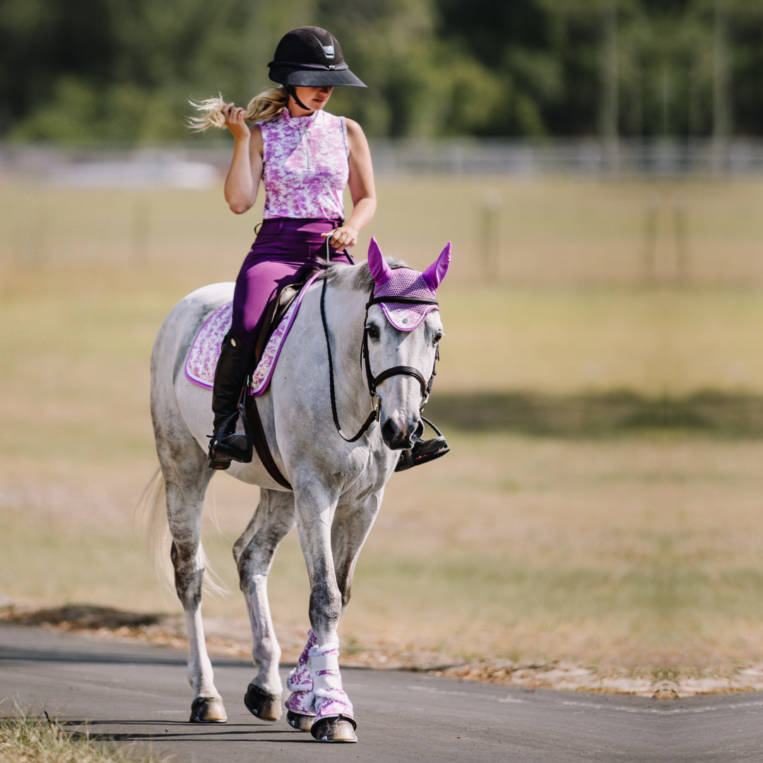 Dapplebay Equestrian Toile 1/4 Zip Light Riding Top - Sleeveless-Rose/White