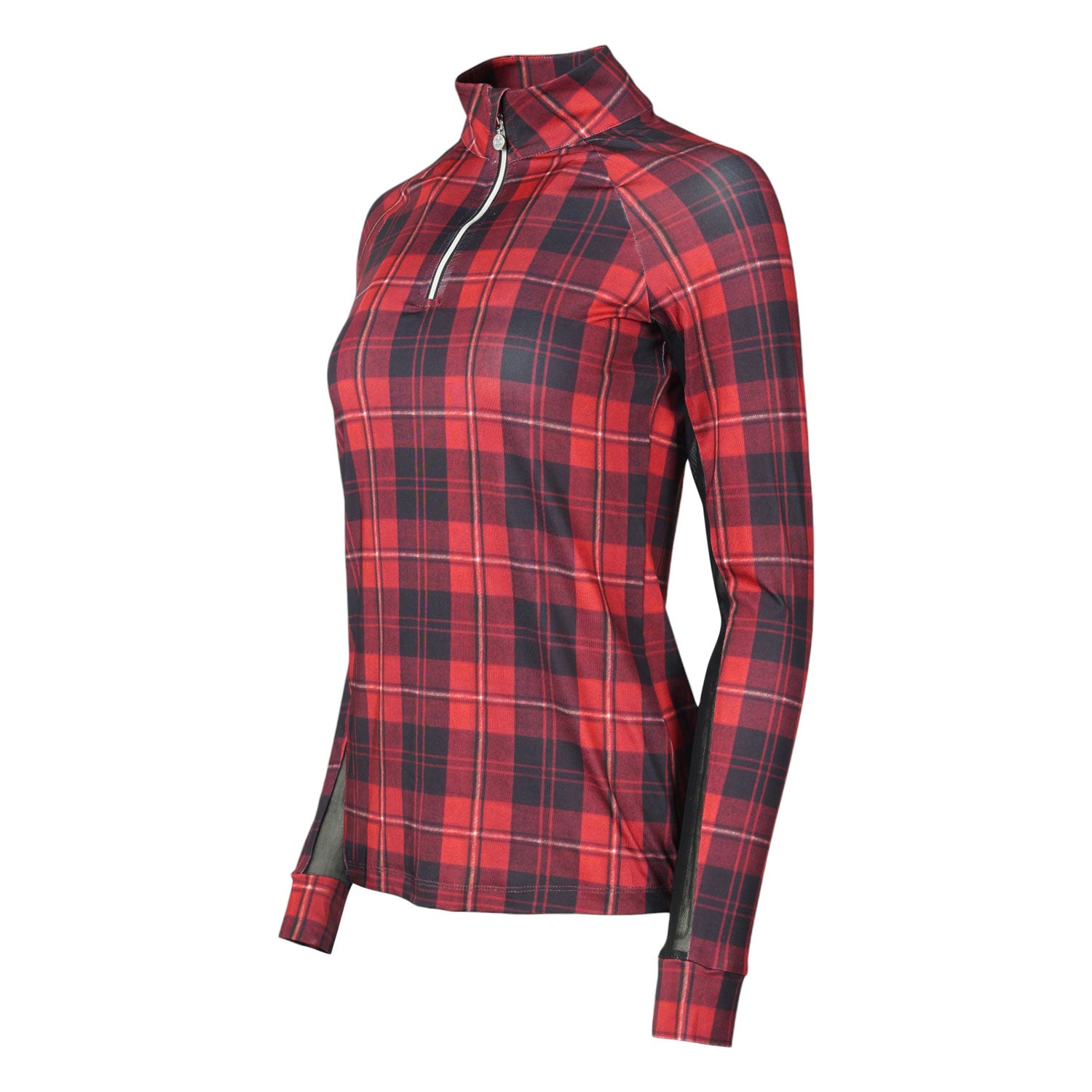 Dapplebay Holiday Plaid 1/4 Zip Light Riding Top-RED-Breeches.com