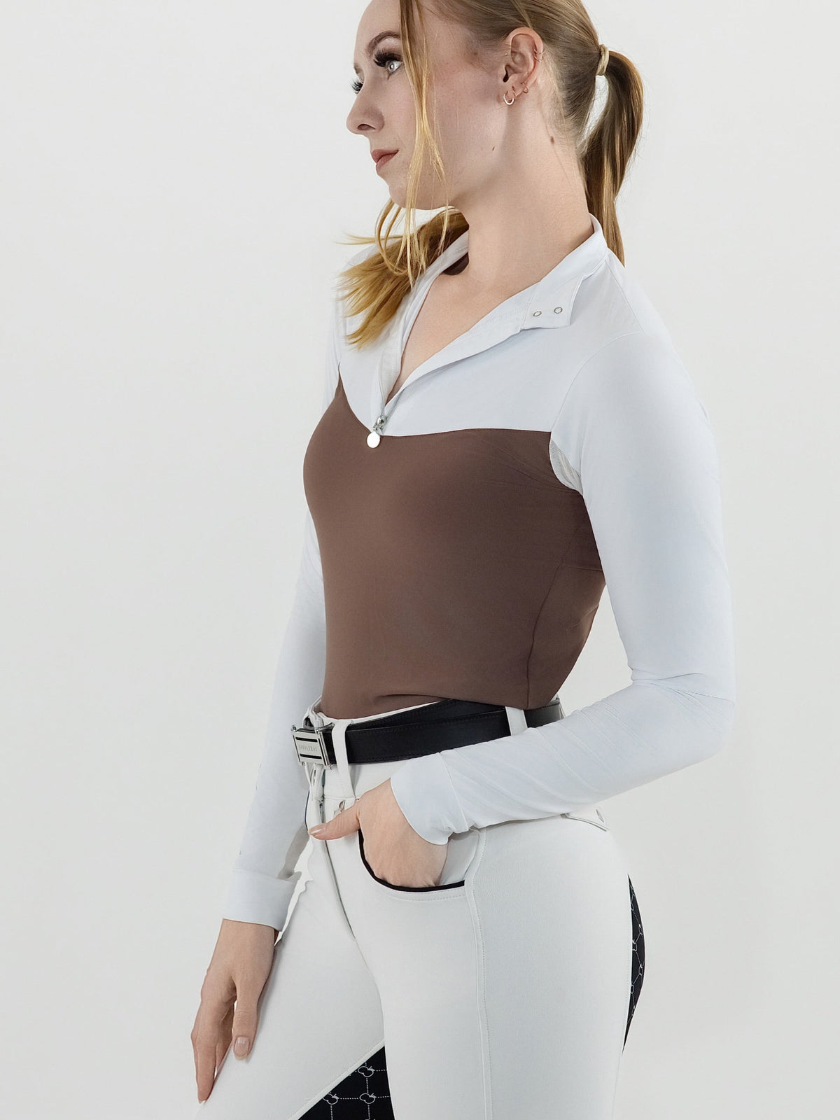 Dapplebay Lady 1/4 Zip LS Show Top-Chocolate