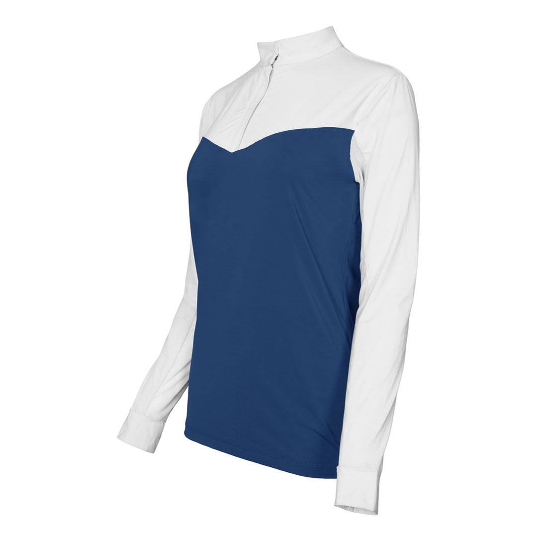 Dapplebay Lady 1/4 Zip Show Top-White/Navy