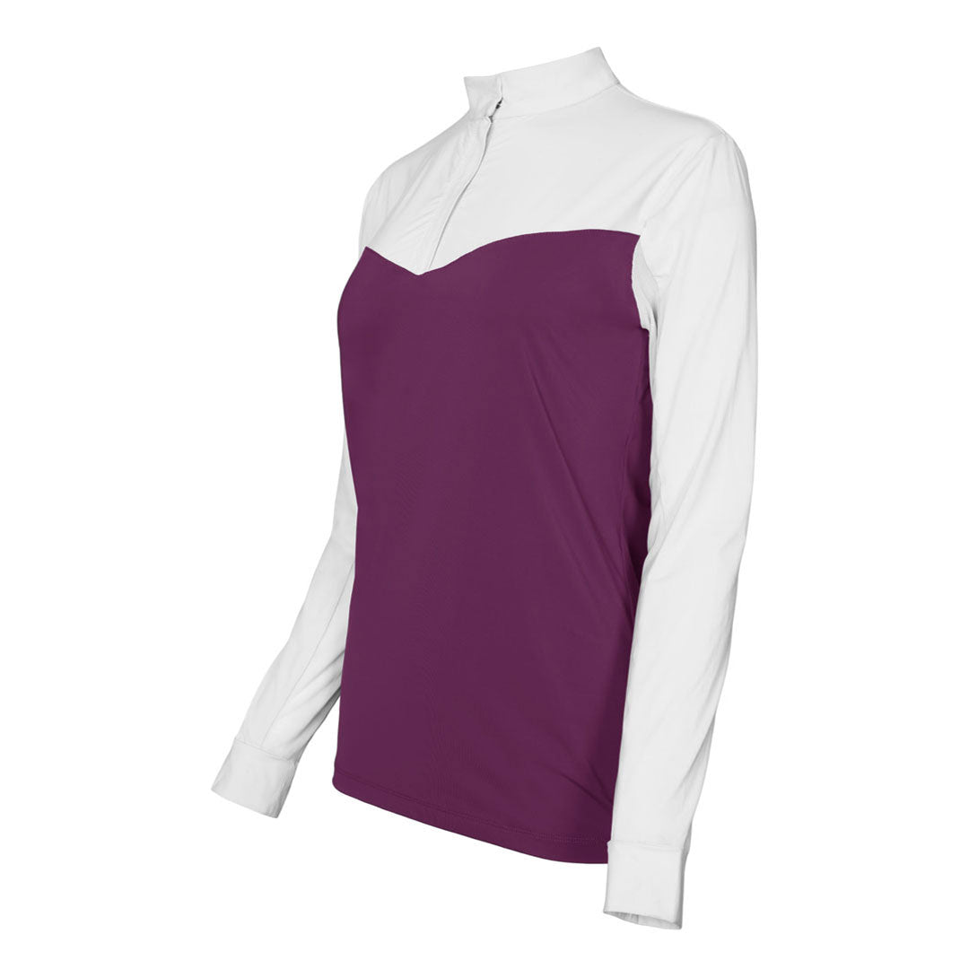Dapplebay Lady 1/4 Zip Show Top-White/Plum