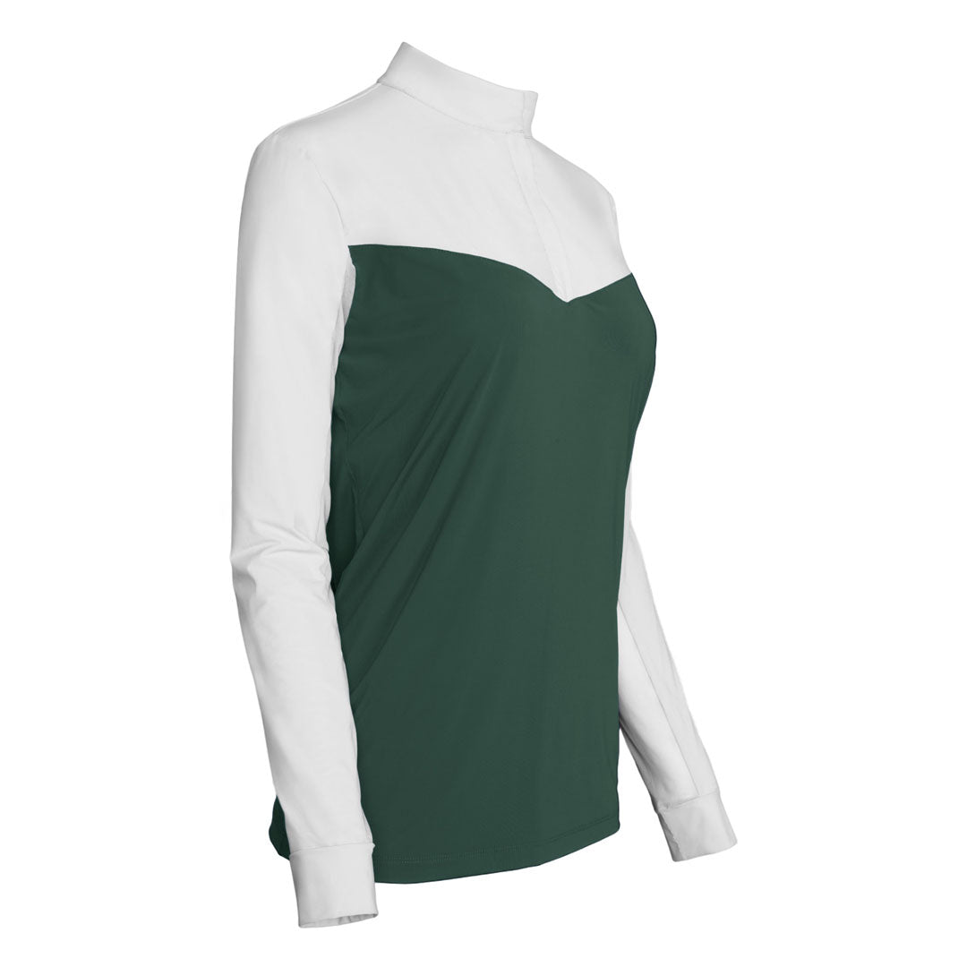 Dapplebay Lady 1/4 Zip Show Top-White/Evergreen