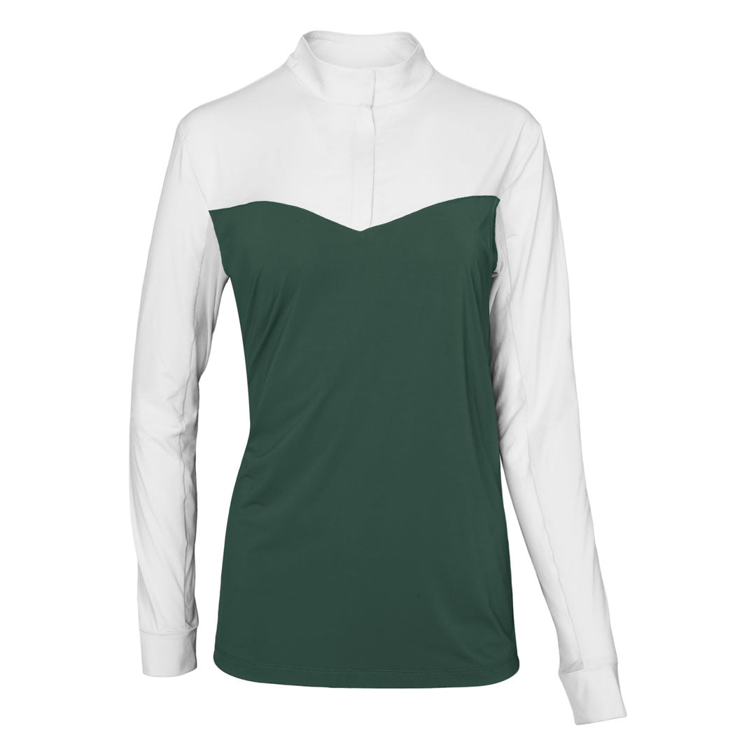 Dapplebay Lady 1/4 Zip Show Top-White/Evergreen