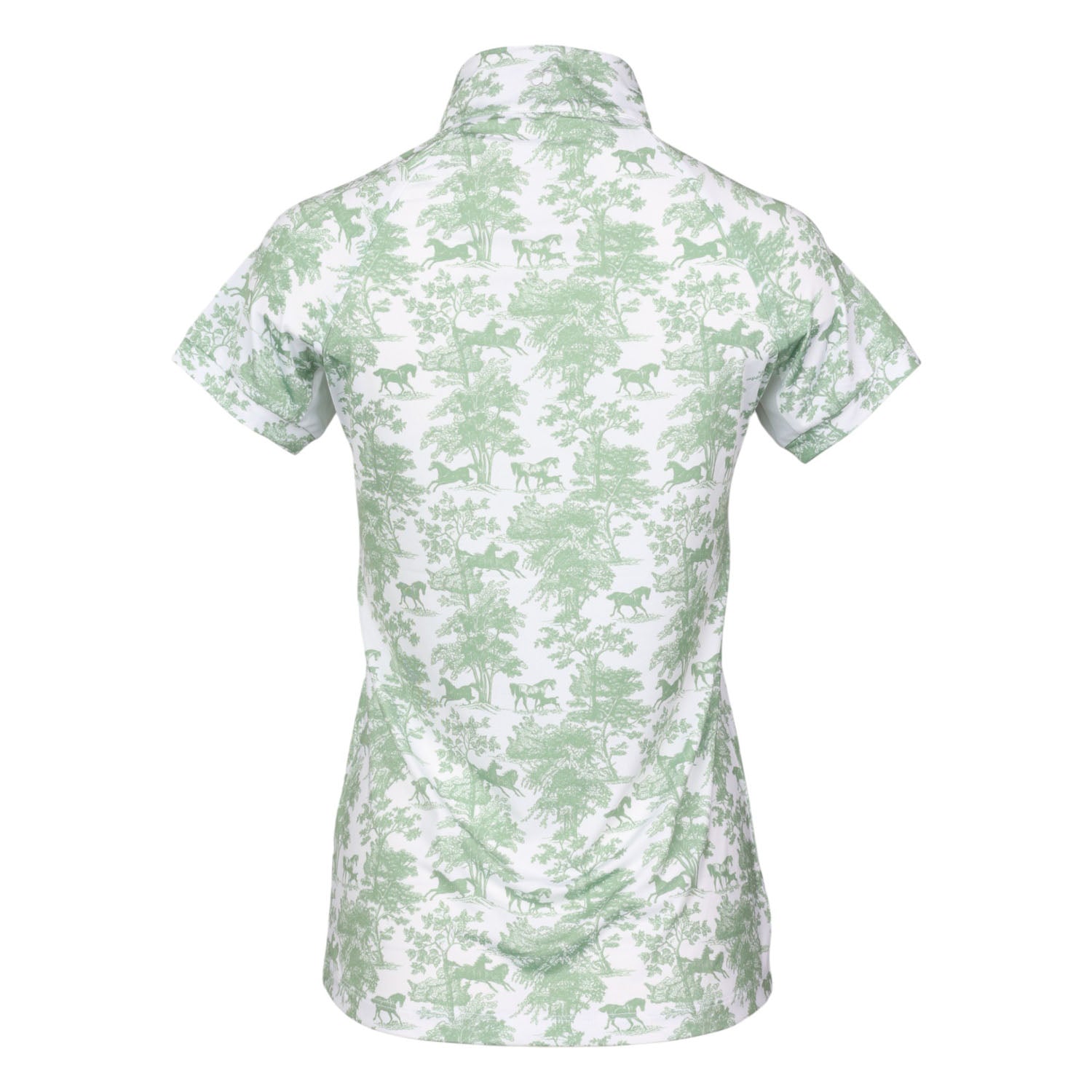 Dapplebay Equestrian Toile 1/4 Zip Light Riding Top - Short Sleeve-Green/White