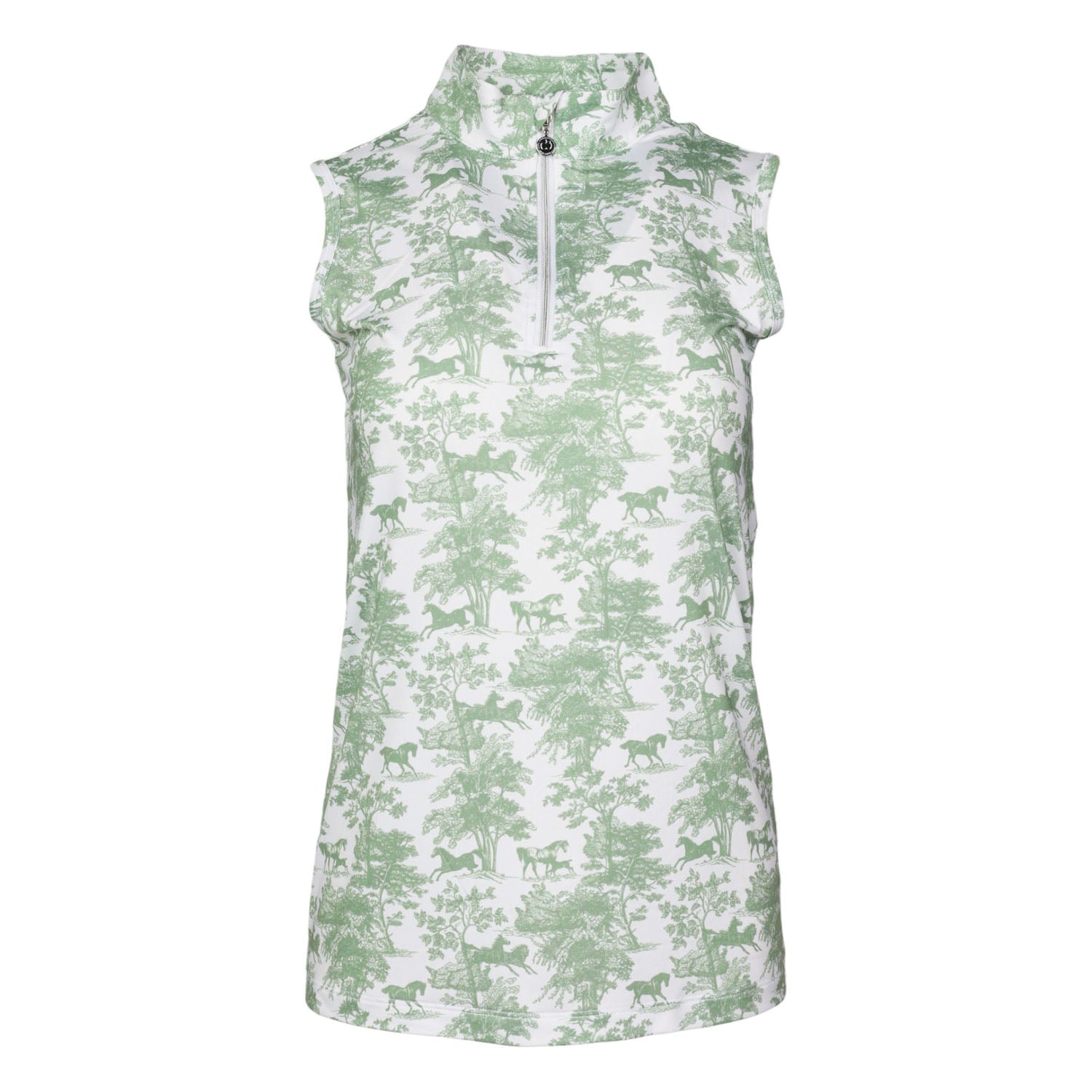 Dapplebay Equestrian Toile 1/4 Zip Light Riding Top - Sleeveless-Green/White