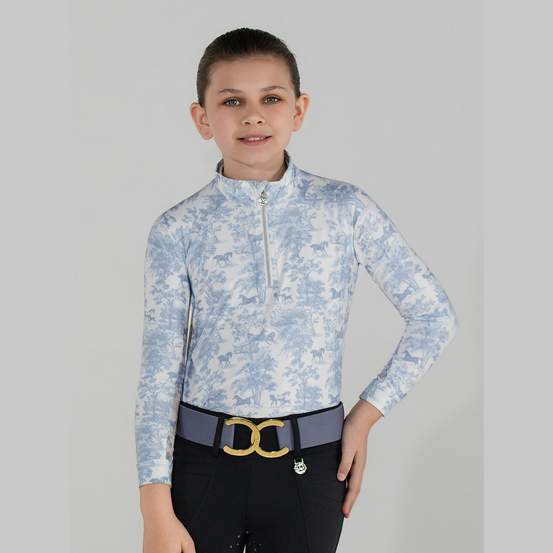 Dapplebay Kids Equestrian Toile 1/4 Zip LS Riding Top-Moonrise