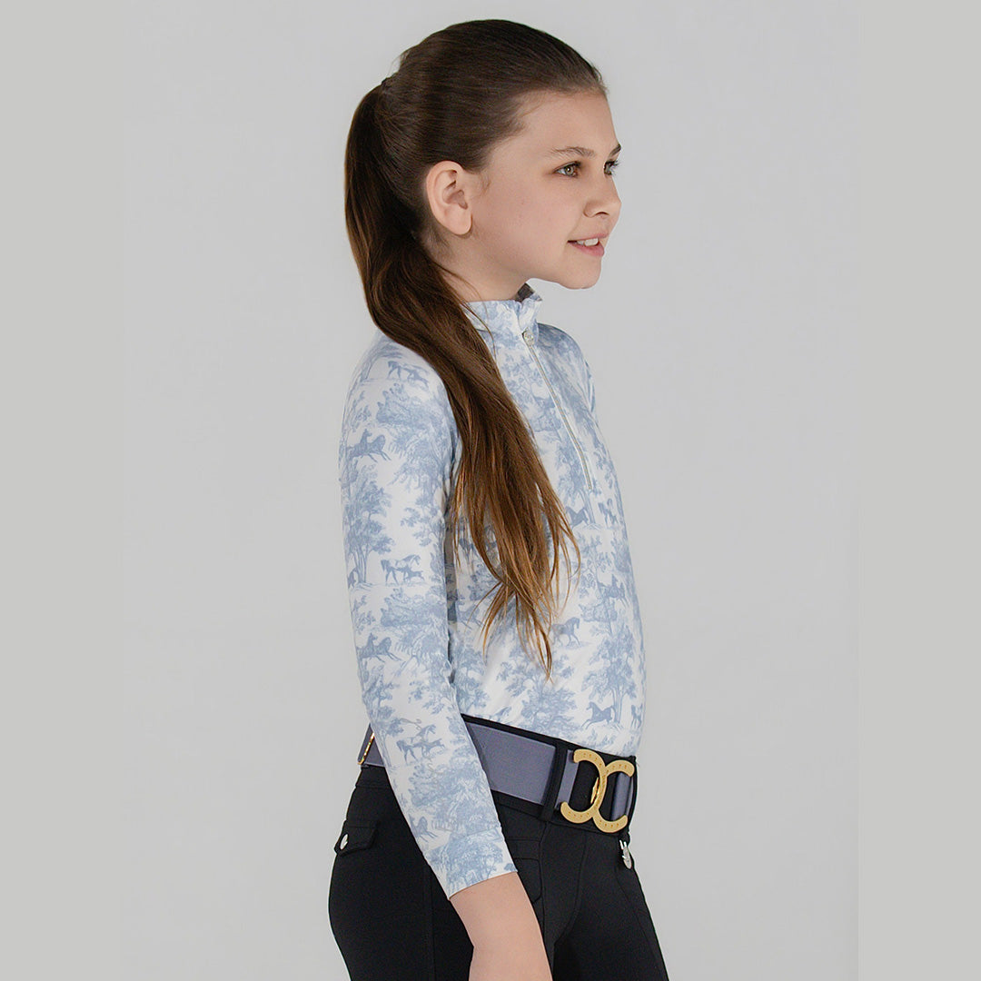 Dapplebay Kids Equestrian Toile 1/4 Zip LS Riding Top-Moonrise