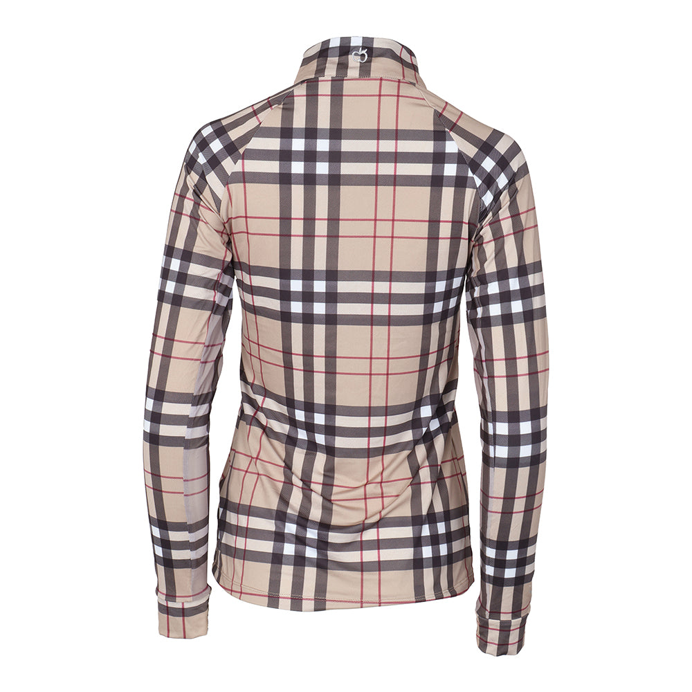 Dapplebay Holiday Plaid Ladies 1/4 Zip Riding Top- Tan