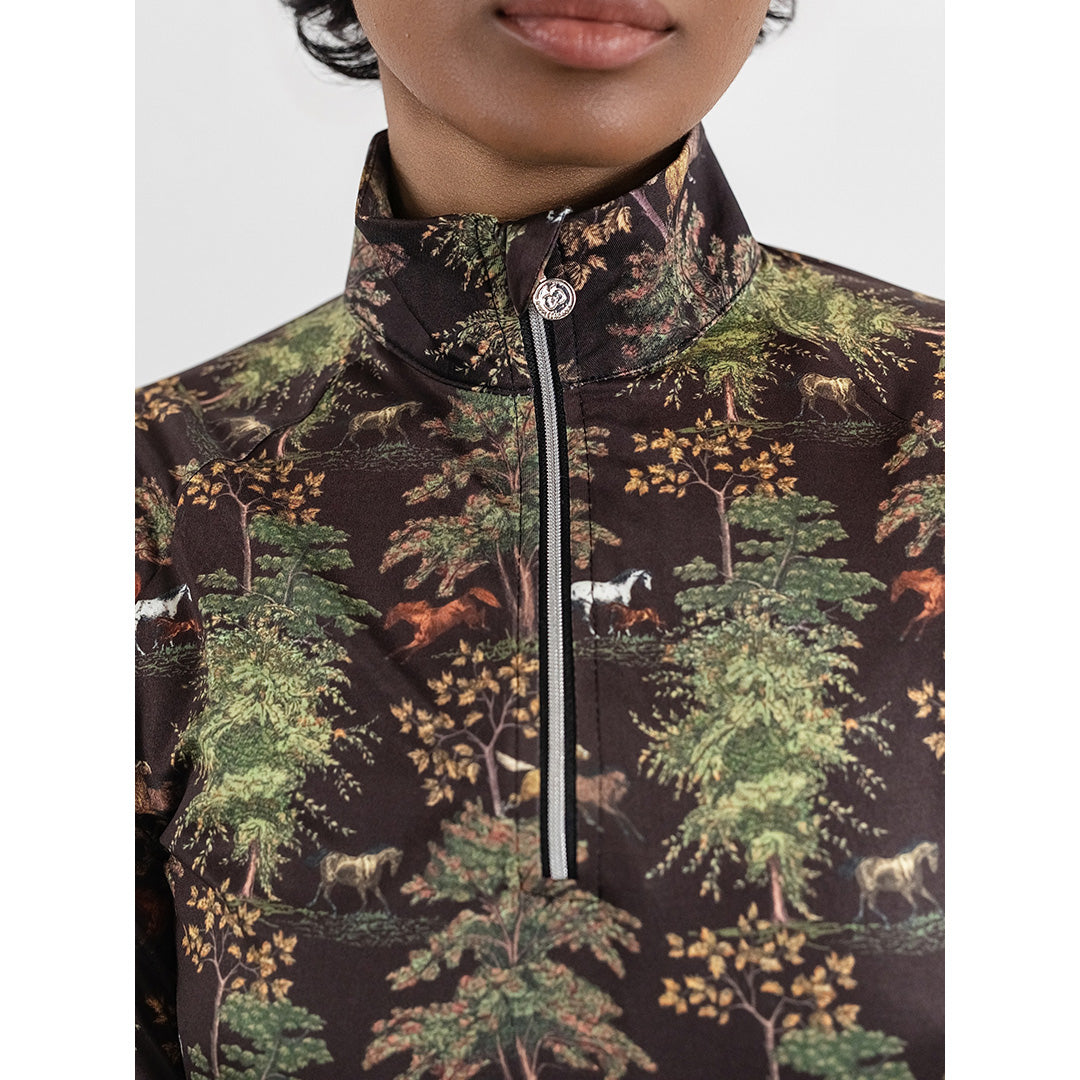 Dapplebay Autumn Toile 1/4 Zip LS Riding Top-Dark Bay