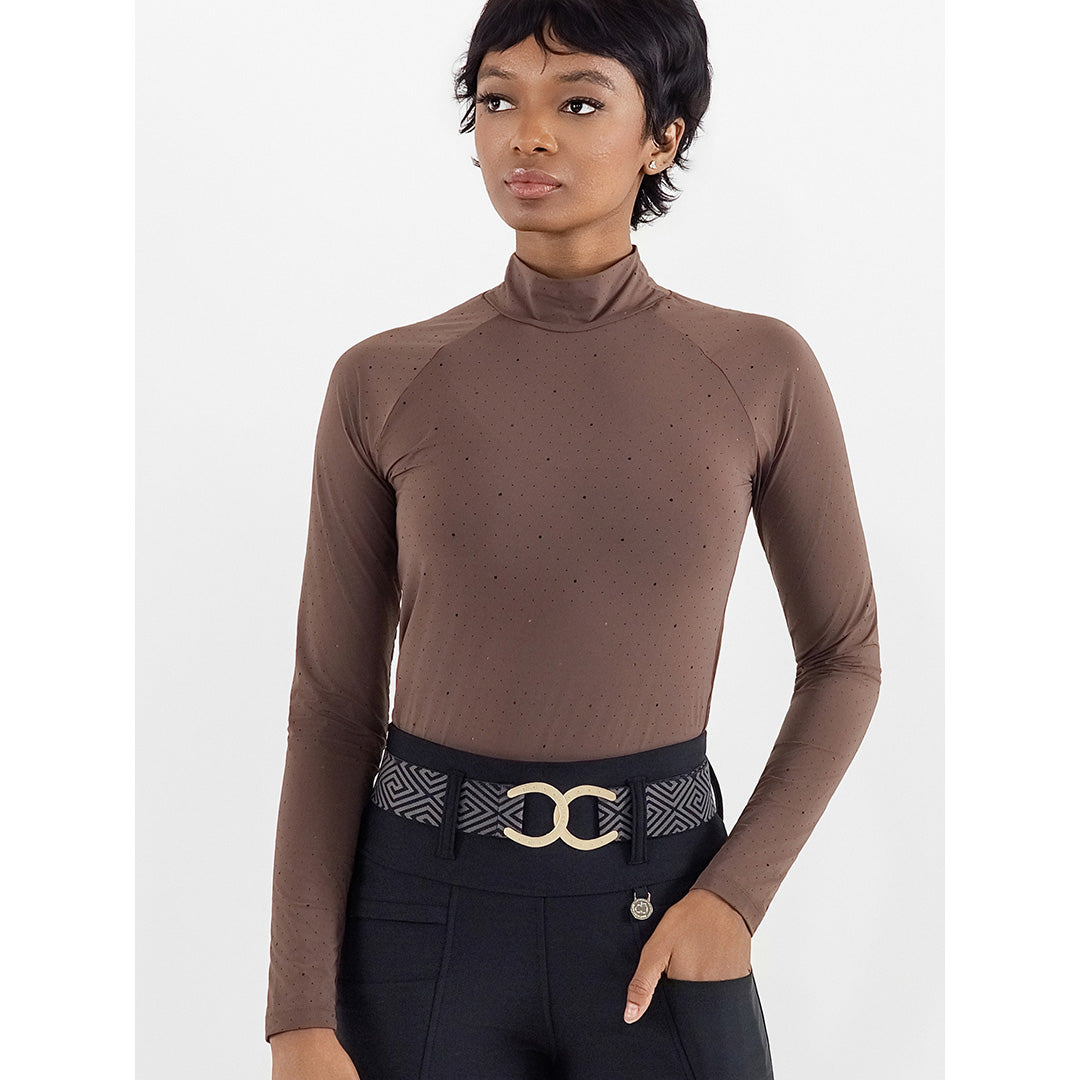 Dapplebay Aircut Mock Neck LS Top-Chocolate