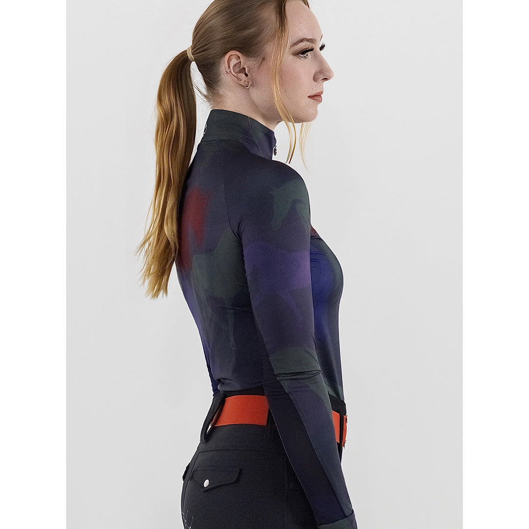 Dapplebay Abstract Horses 1/4 Zip LS Riding Top