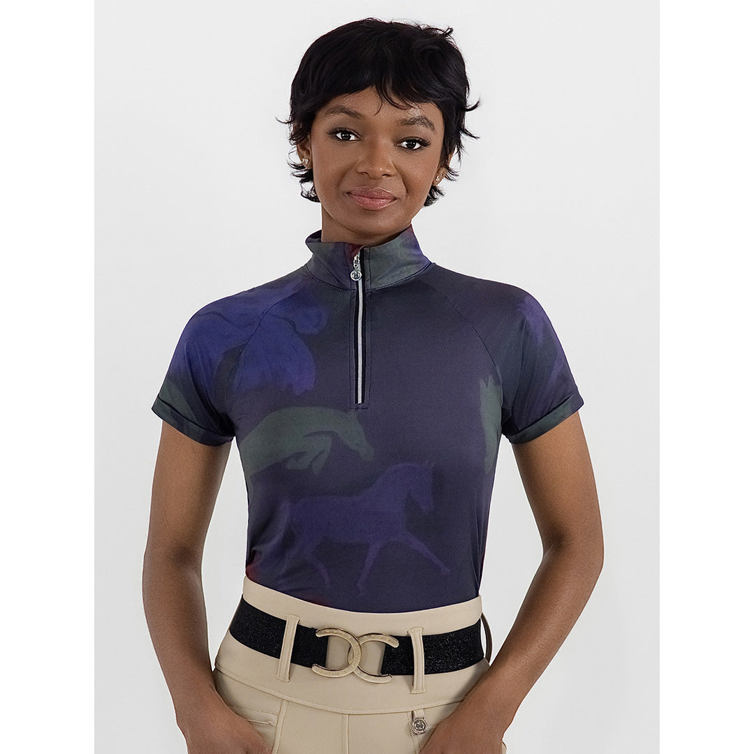 Dapplebay Abstract Horses 1/4 Zip SS Riding Top