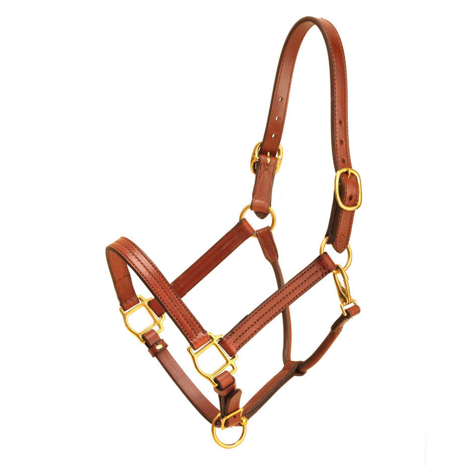 Tory Leather 1 Wide Triple Stitched Halter With Rolled Snap Throat, Adjustable Nose And Solid Brass Hardware- Black, Cob