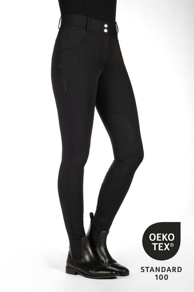 HKM Ari Mid Rise- Sil. Knee Patch Ladies Riding Breeches - Breeches.com