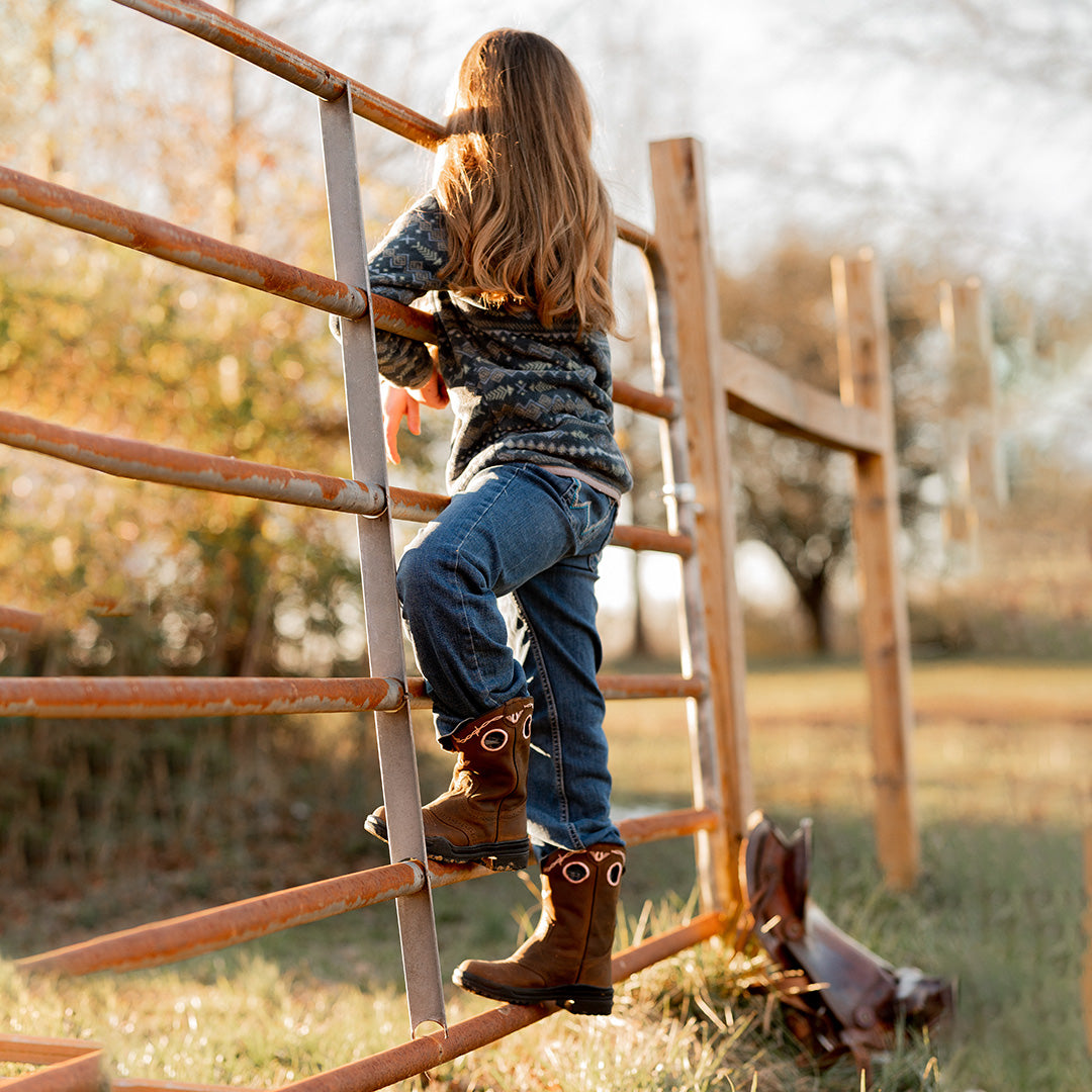 TuffRider Children Yosemite Barbed Wire Embroidered Round Toe Western Boots