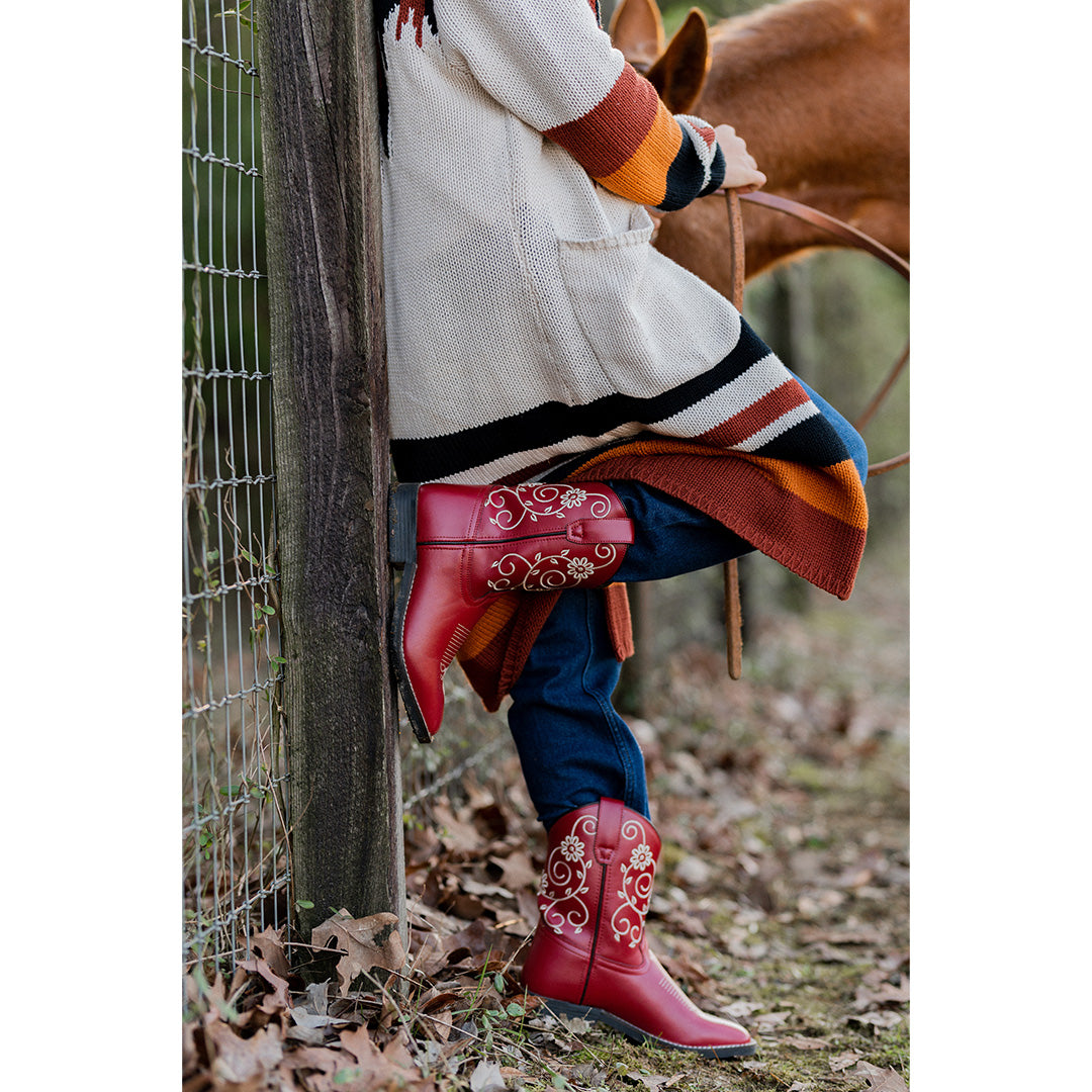 TuffRider Youth Fire Red Floral Western Boot