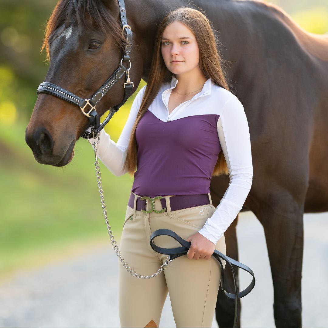 Dapplebay Lady 1/4 Zip Show Top-White/Plum