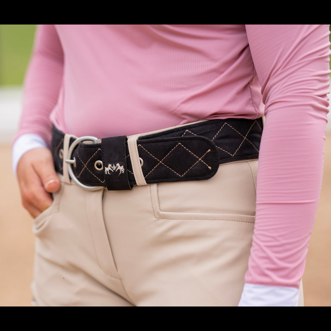 Equine Couture Diamond Quilted Suede Belt with Diagonal Line