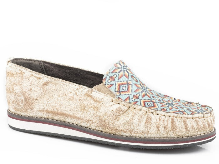 Roper Womens Tan Suede Leather Slip On Moccasins –