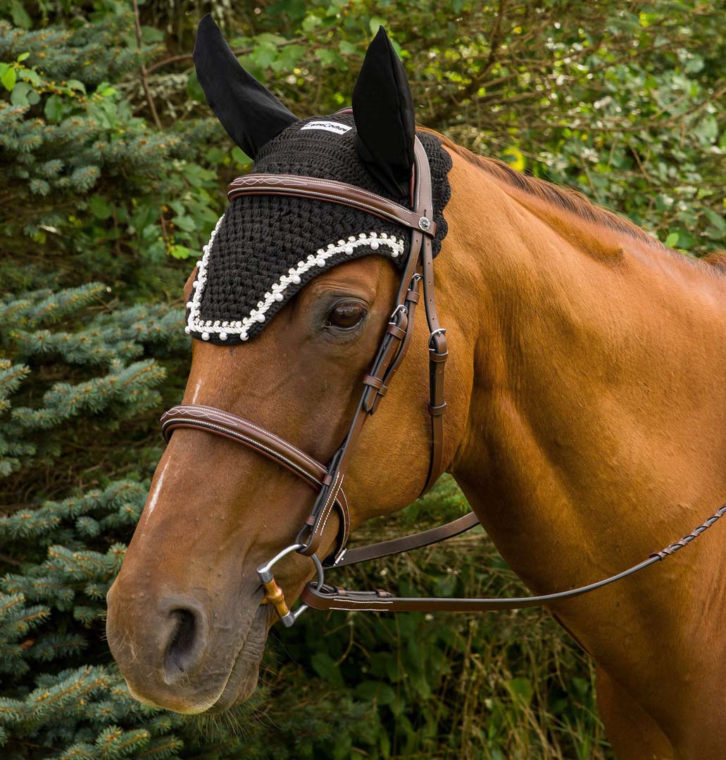 Equine Couture Fly Bonnet with Pearls and Crystals - Breeches.com