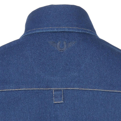 TuffRider Ladies Stone Washed Western Stretch Denim Shirt with Zip Closure and Decorative Pearl Snaps