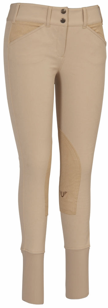 TuffRider Ladies Soft Shell Wide Waistband Knee Patch Breeches - Breeches.com