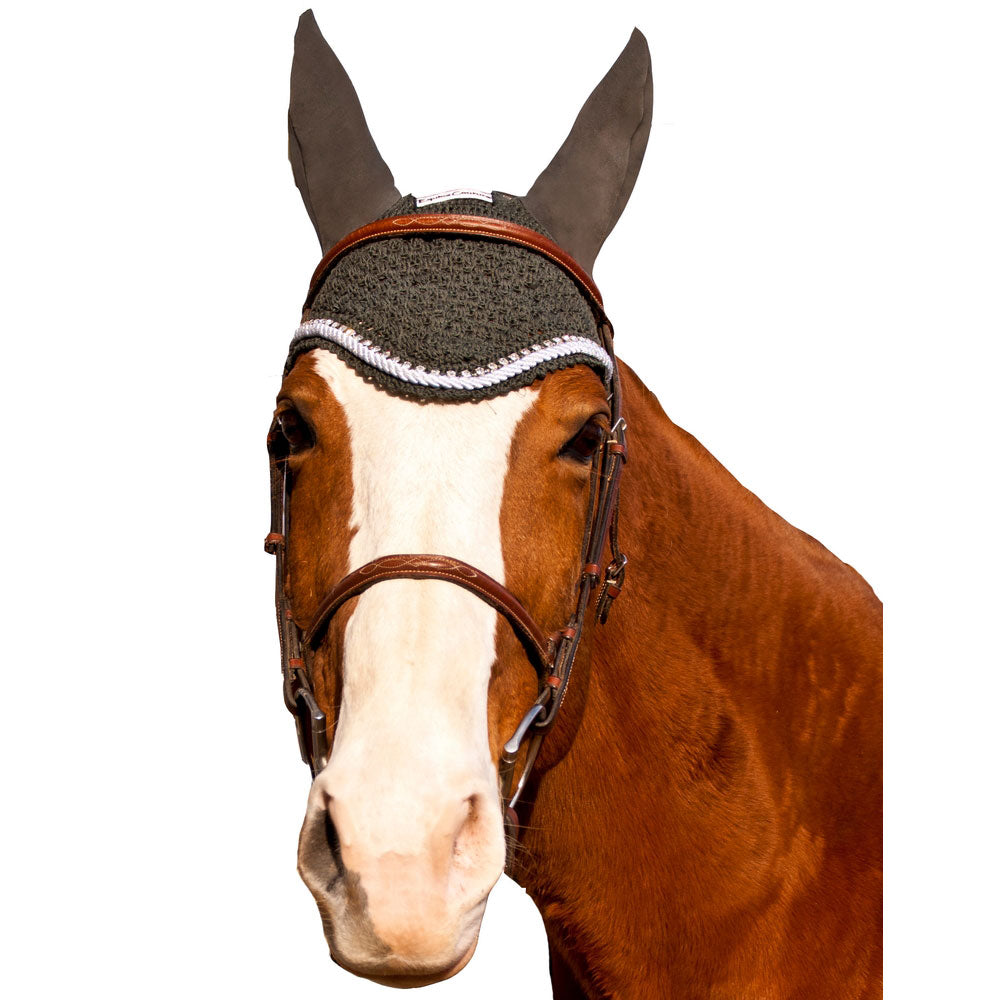 Equine Couture Fly Bonnet with Silver Rope &amp; Crystals
