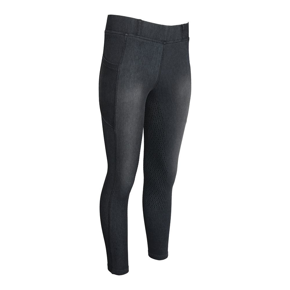 Equine Couture Ladies Denim Full Seat Silicon Tights with Phone Pocket- Breeches.com
