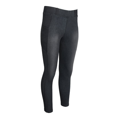 Equine Couture Ladies Denim Full Seat Silicon Tights with Phone Pocket- Breeches.com