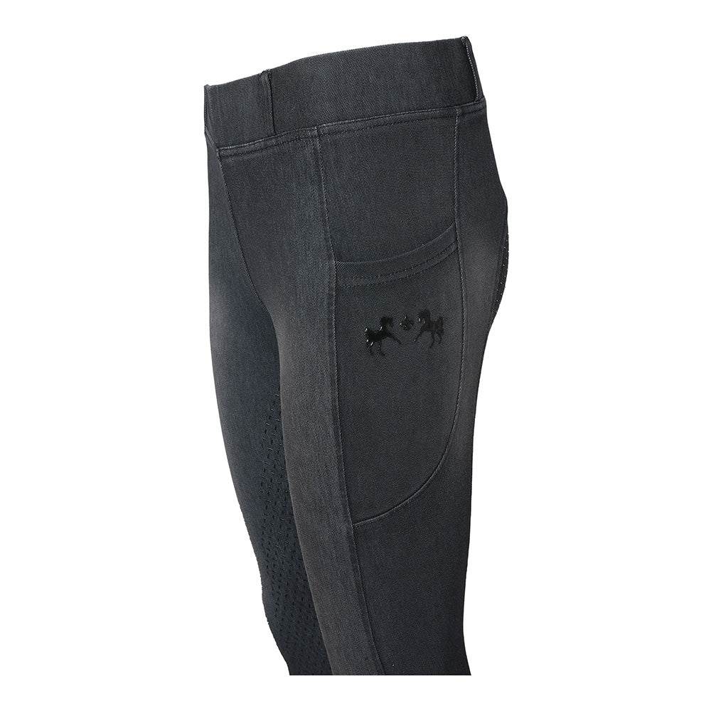 Equine Couture Ladies Denim Full Seat Silicon Tights with Phone Pocket- Breeches.com