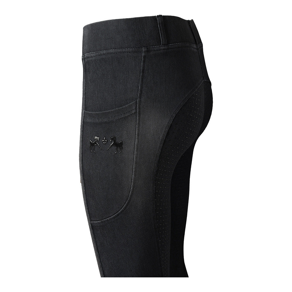 Equine Couture Ladies Denim Full Seat Silicon Tights with Phone Pocket- Breeches.com