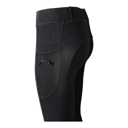 Equine Couture Ladies Denim Full Seat Silicon Tights with Phone Pocket- Breeches.com
