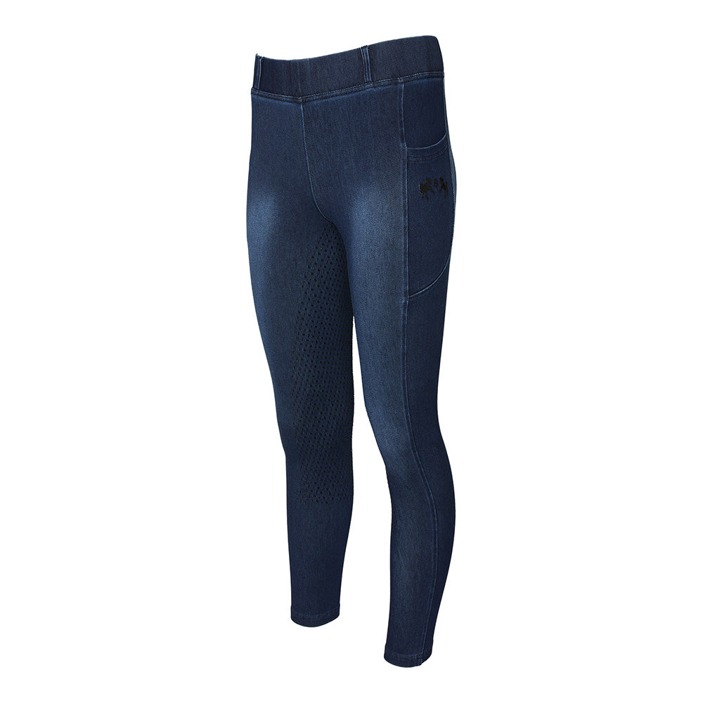 Equine Couture Ladies Denim Full Seat Silicon Tights with Phone Pocket- Breeches.com