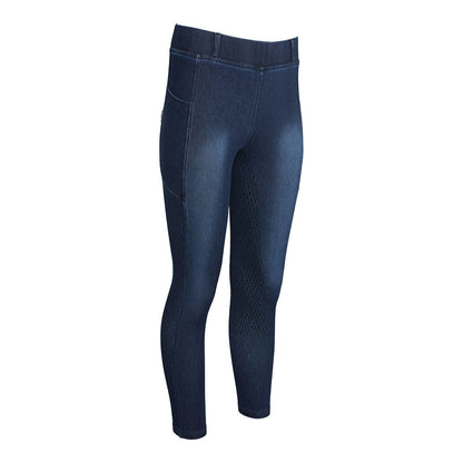 Equine Couture Ladies Denim Full Seat Silicon Tights with Phone Pocket- Breeches.com