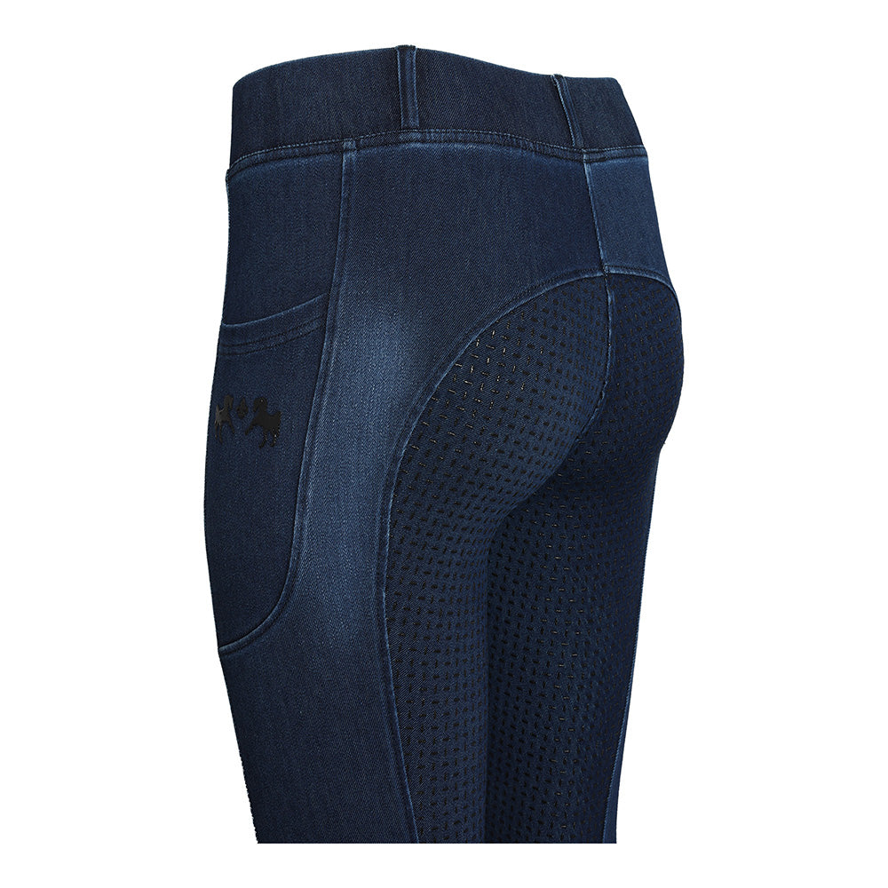 Equine Couture Ladies Denim Full Seat Silicon Tights with Phone Pocket- Breeches.com