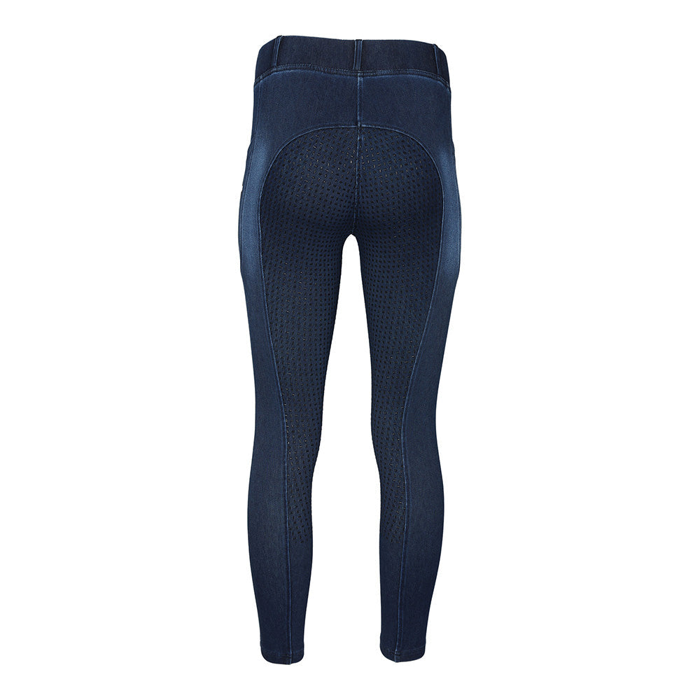 Equine Couture Ladies Denim Full Seat Silicon Tights with Phone Pocket- Breeches.com
