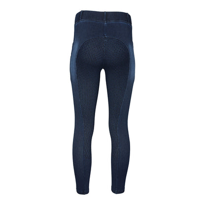 Equine Couture Ladies Denim Full Seat Silicon Tights with Phone Pocket- Breeches.com