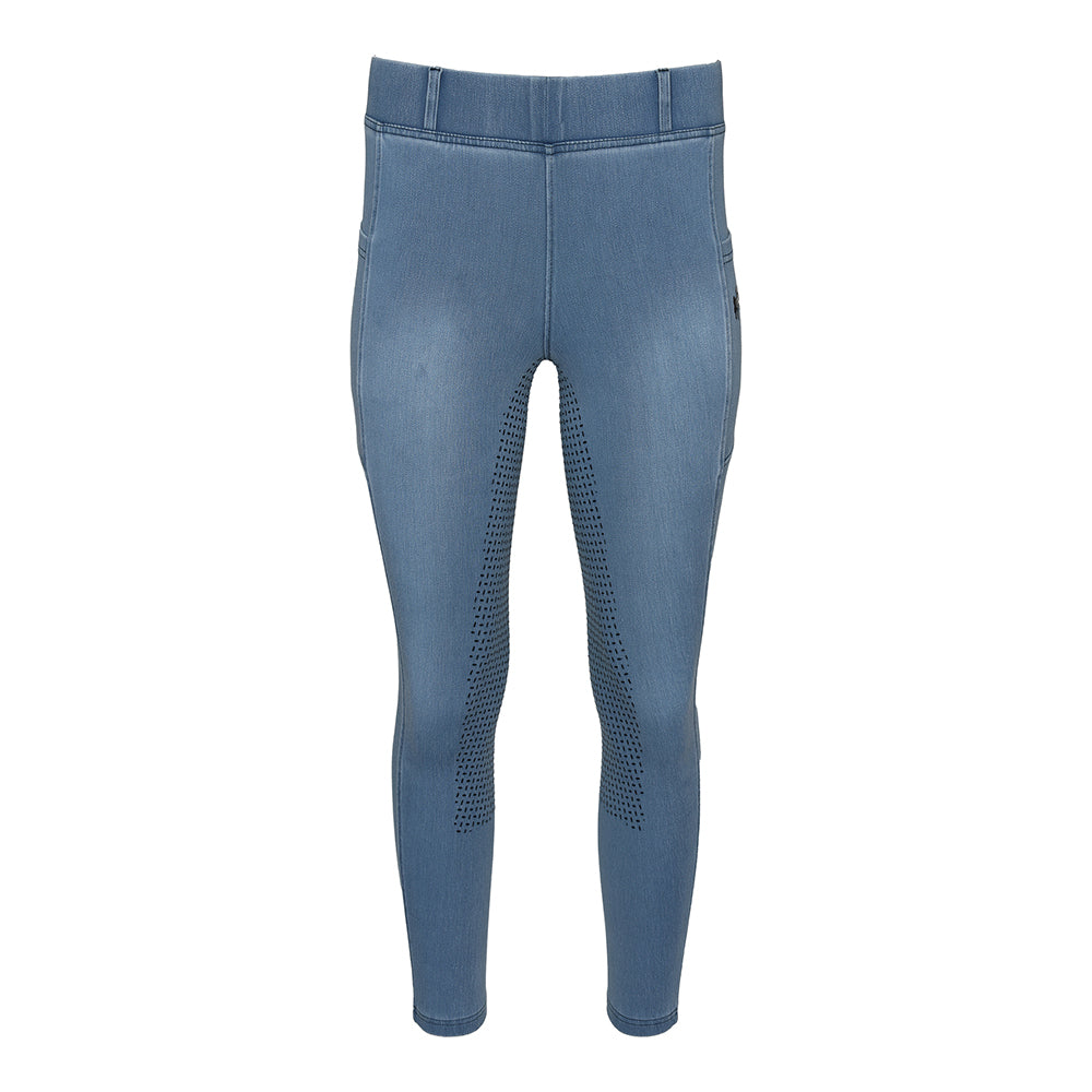 Equine Couture Ladies Denim Full Seat Silicon Tights with Phone Pocket- Breeches.com