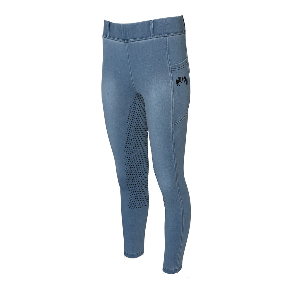 Equine Couture Ladies Denim Full Seat Silicon Tights with Phone Pocket- Breeches.com