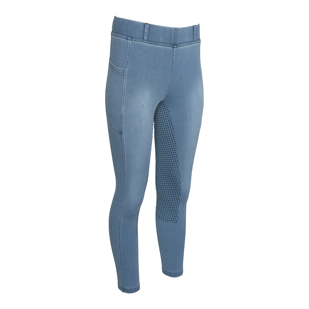Equine Couture Ladies Denim Full Seat Silicon Tights with Phone Pocket- Breeches.com
