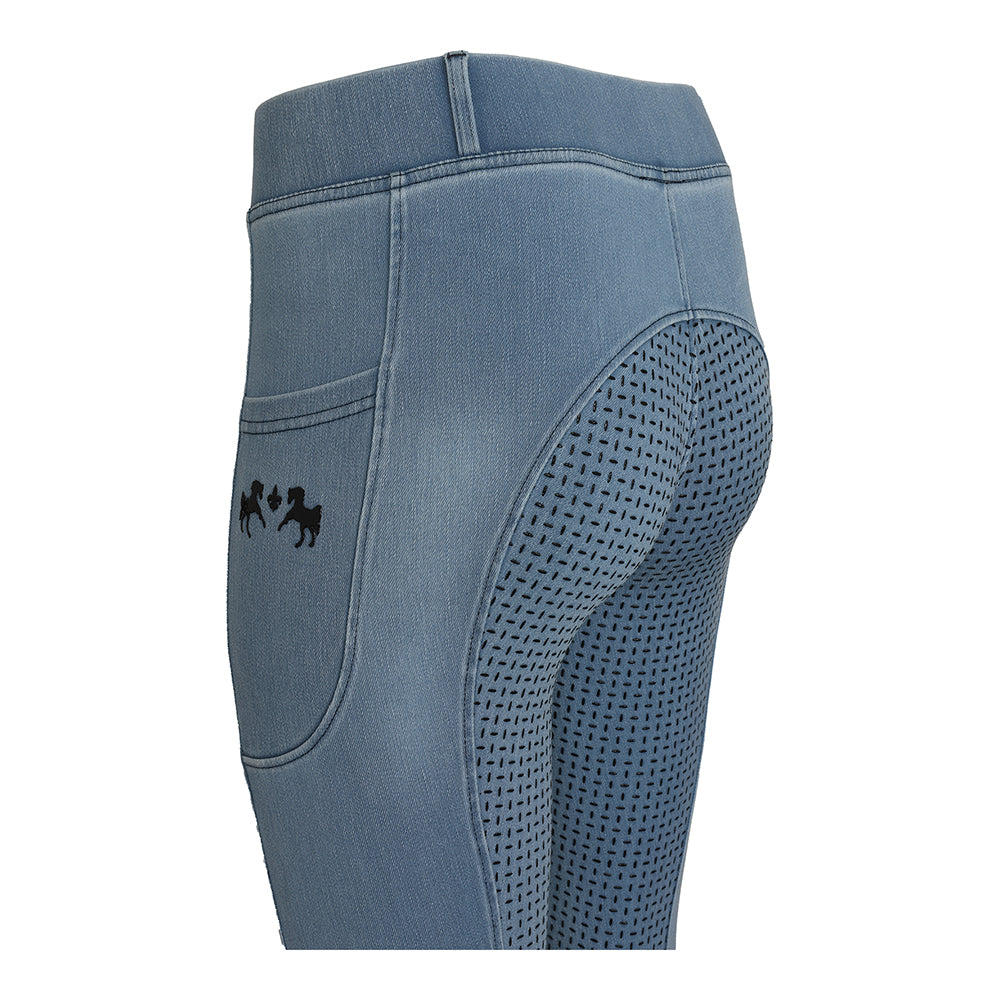 Equine Couture Ladies Denim Full Seat Silicon Tights with Phone Pocket- Breeches.com