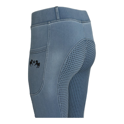 Equine Couture Ladies Denim Full Seat Silicon Tights with Phone Pocket- Breeches.com