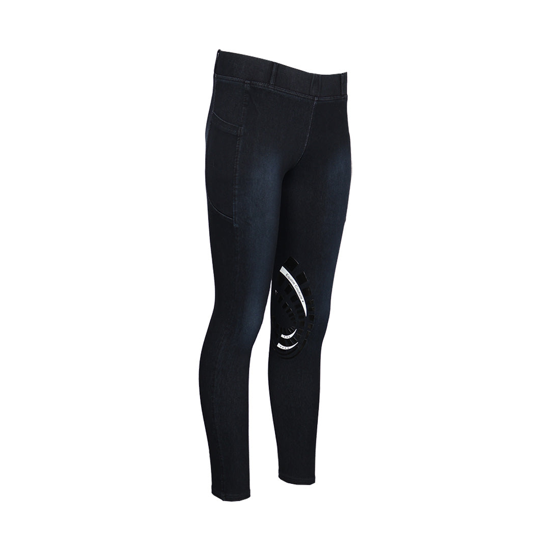 Equine Couture Ladies Denim Silicon Knee Patch Tights with Phone Pocket