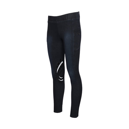 Equine Couture Ladies Denim Silicon Knee Patch Tights with Phone Pocket