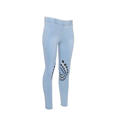 Equine Couture Ladies Denim Silicon Knee Patch Tights with Phone Pocket