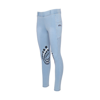 Equine Couture Ladies Denim Silicon Knee Patch Tights with Phone Pocket